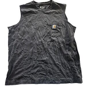 Carhartt Shirt Mens Large Black Relaxed Fit Sleeveless Pocket Workwear Tee‎ Tank